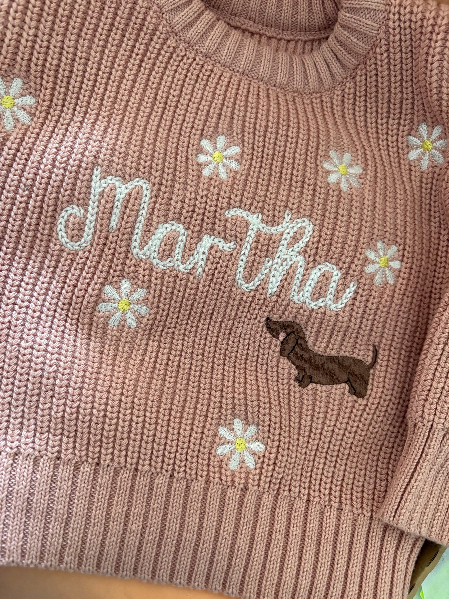 Spring sausage dog embroidered knitted jumper