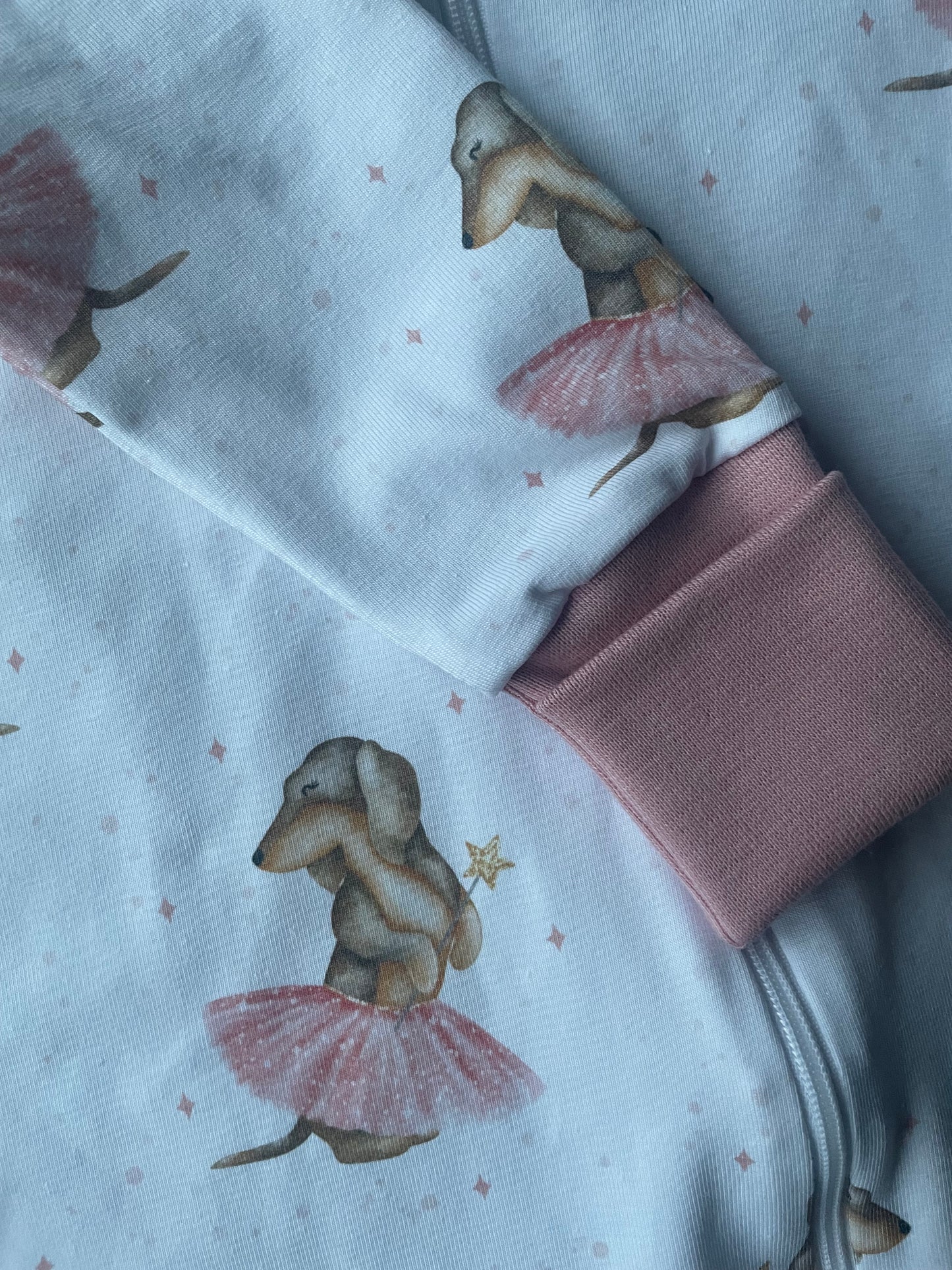 Freya ballerina sausage dog zippy baby-grow