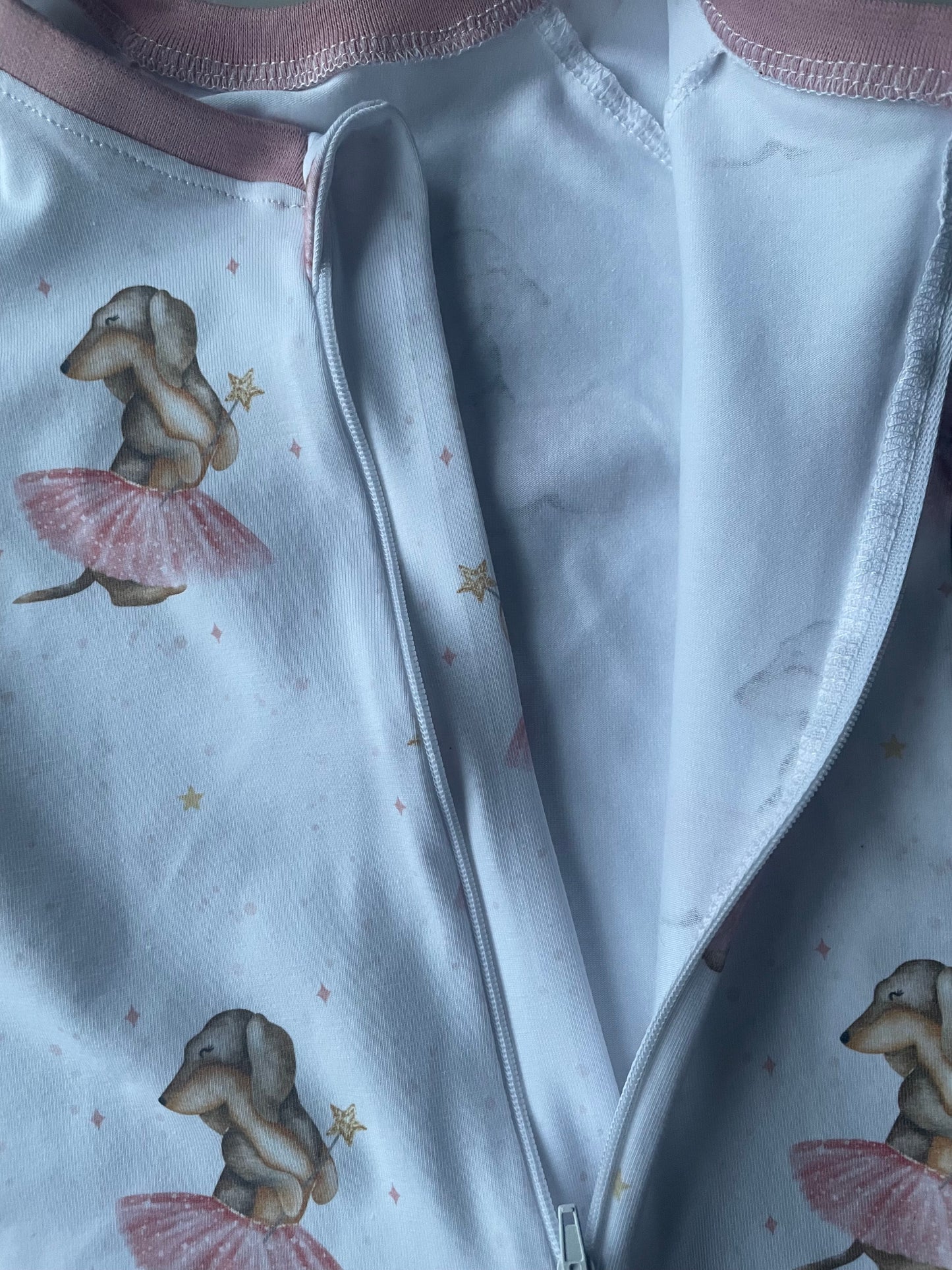 Freya ballerina sausage dog zippy baby-grow