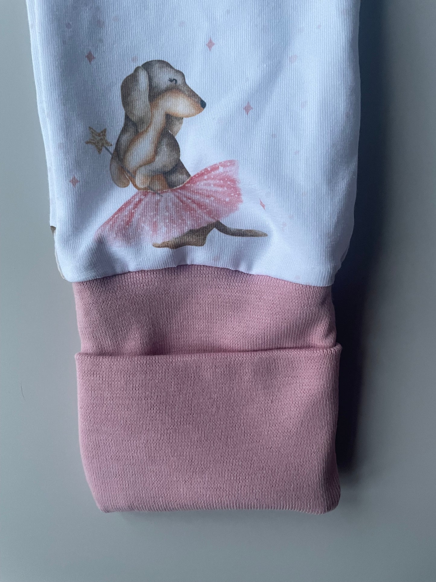 Freya ballerina sausage dog zippy baby-grow
