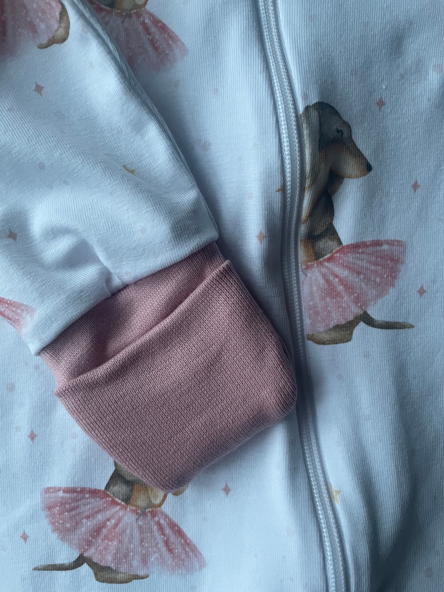 Freya ballerina sausage dog zippy baby-grow
