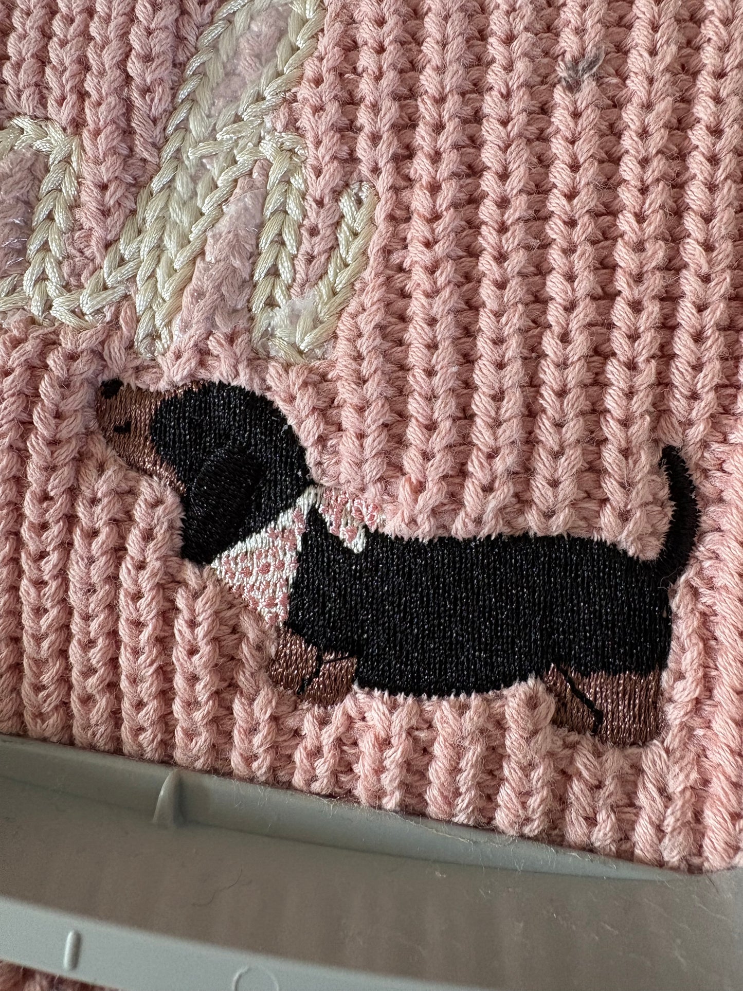 Spring sausage dog embroidered knitted jumper