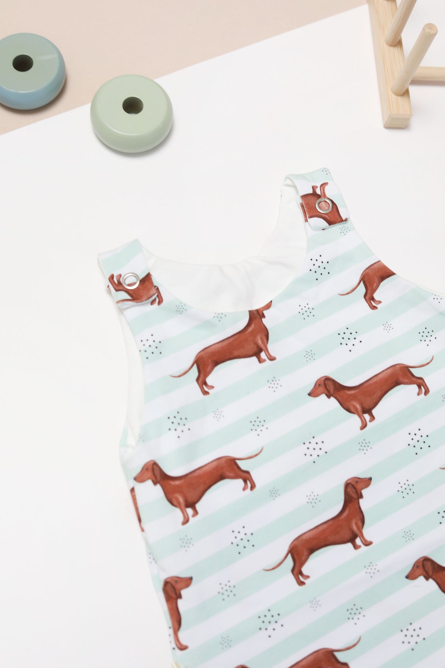 Mint stripe sausage dog Romper