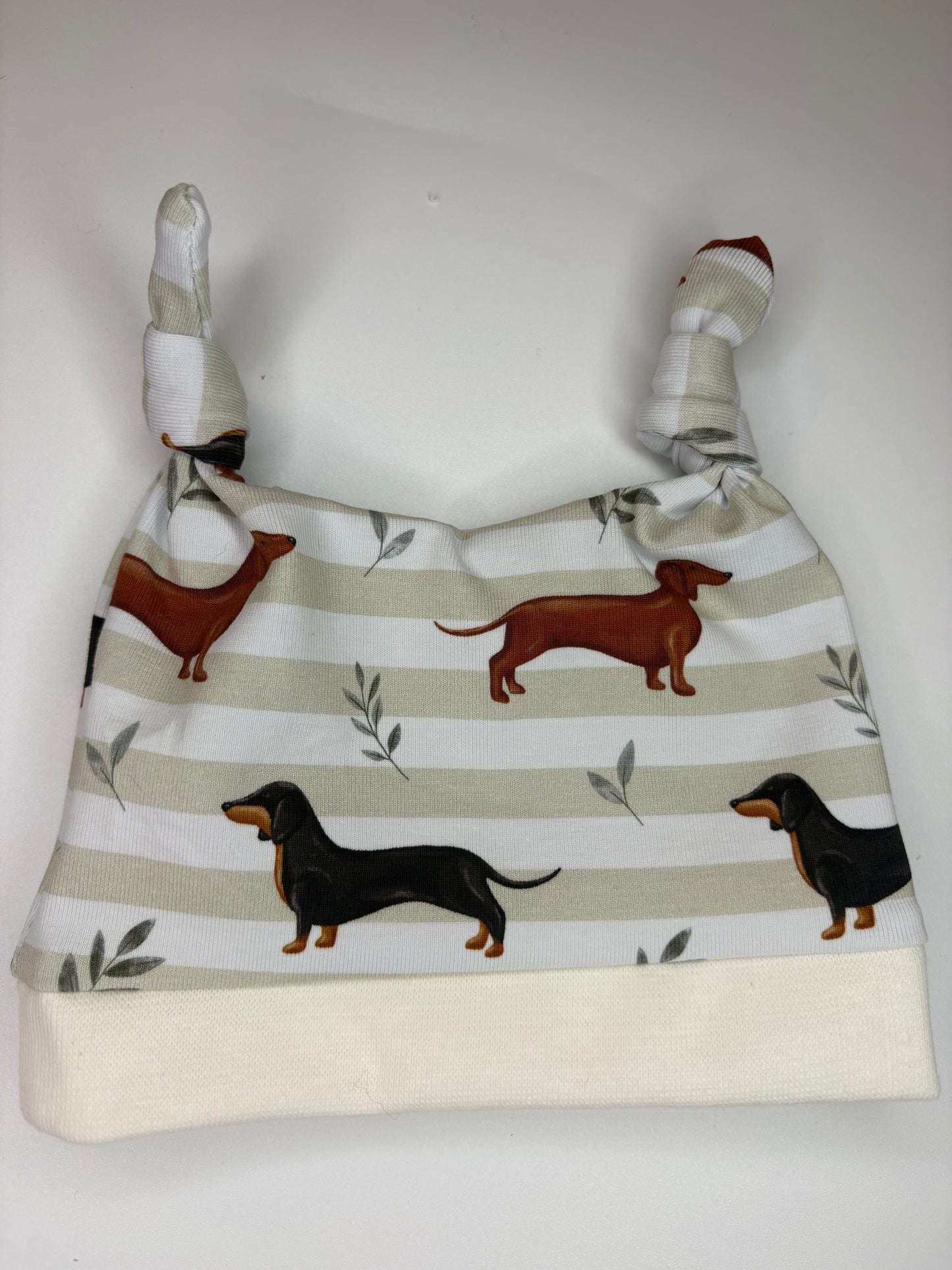 Neutral stripe Dachshund Dog knotted hat