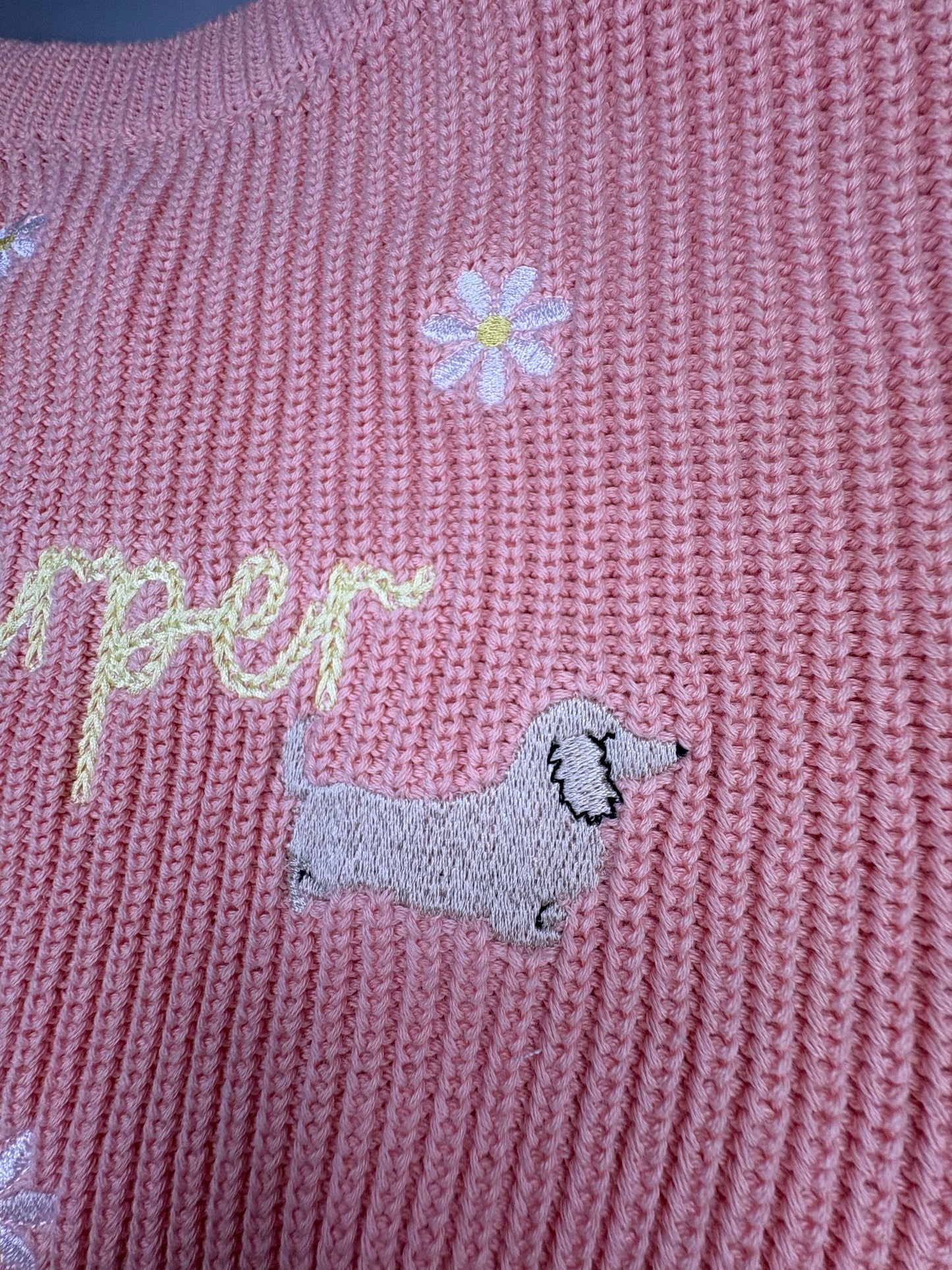 Spring sausage dog embroidered knitted jumper