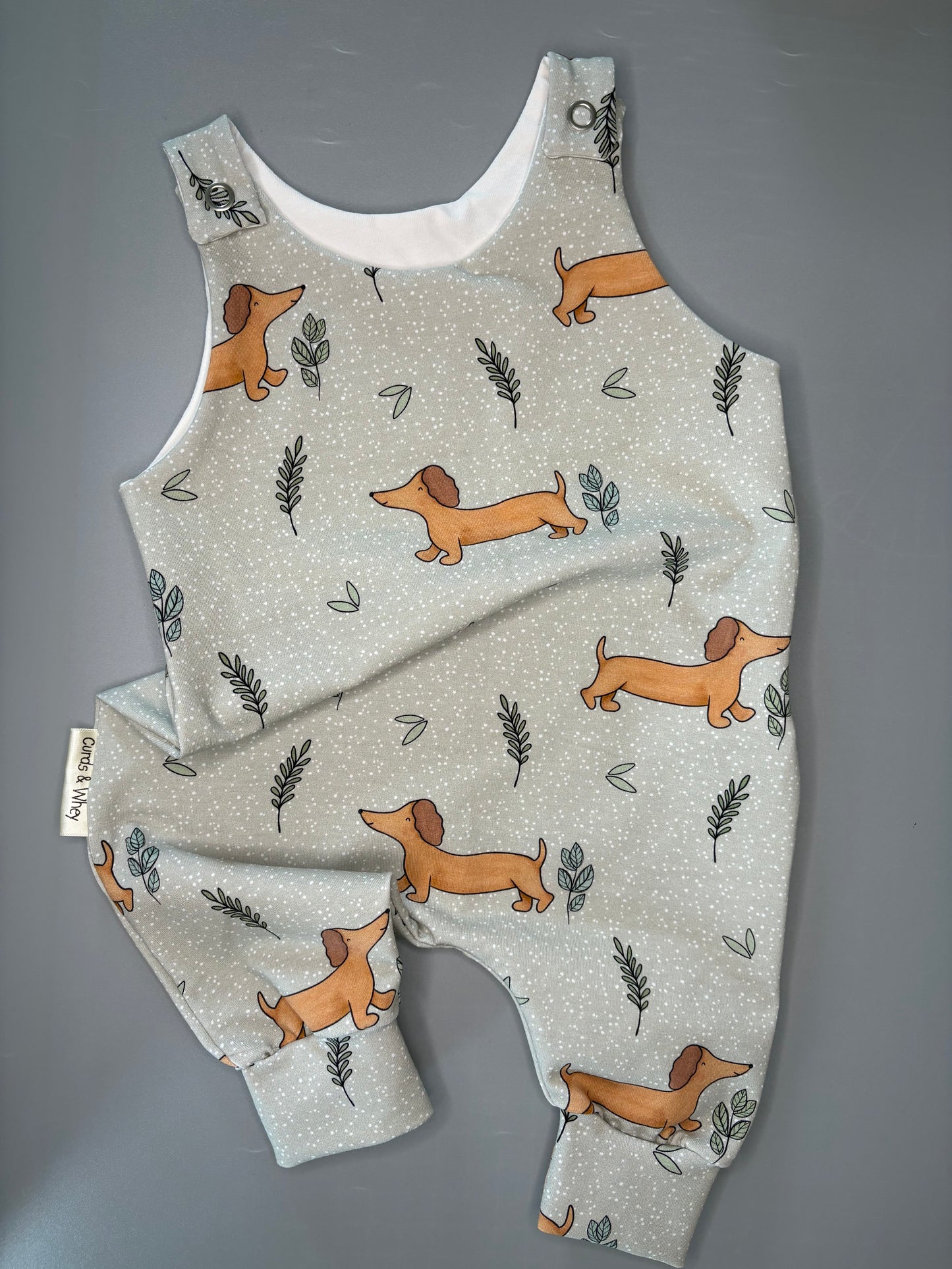 Olive sausage dog romper
