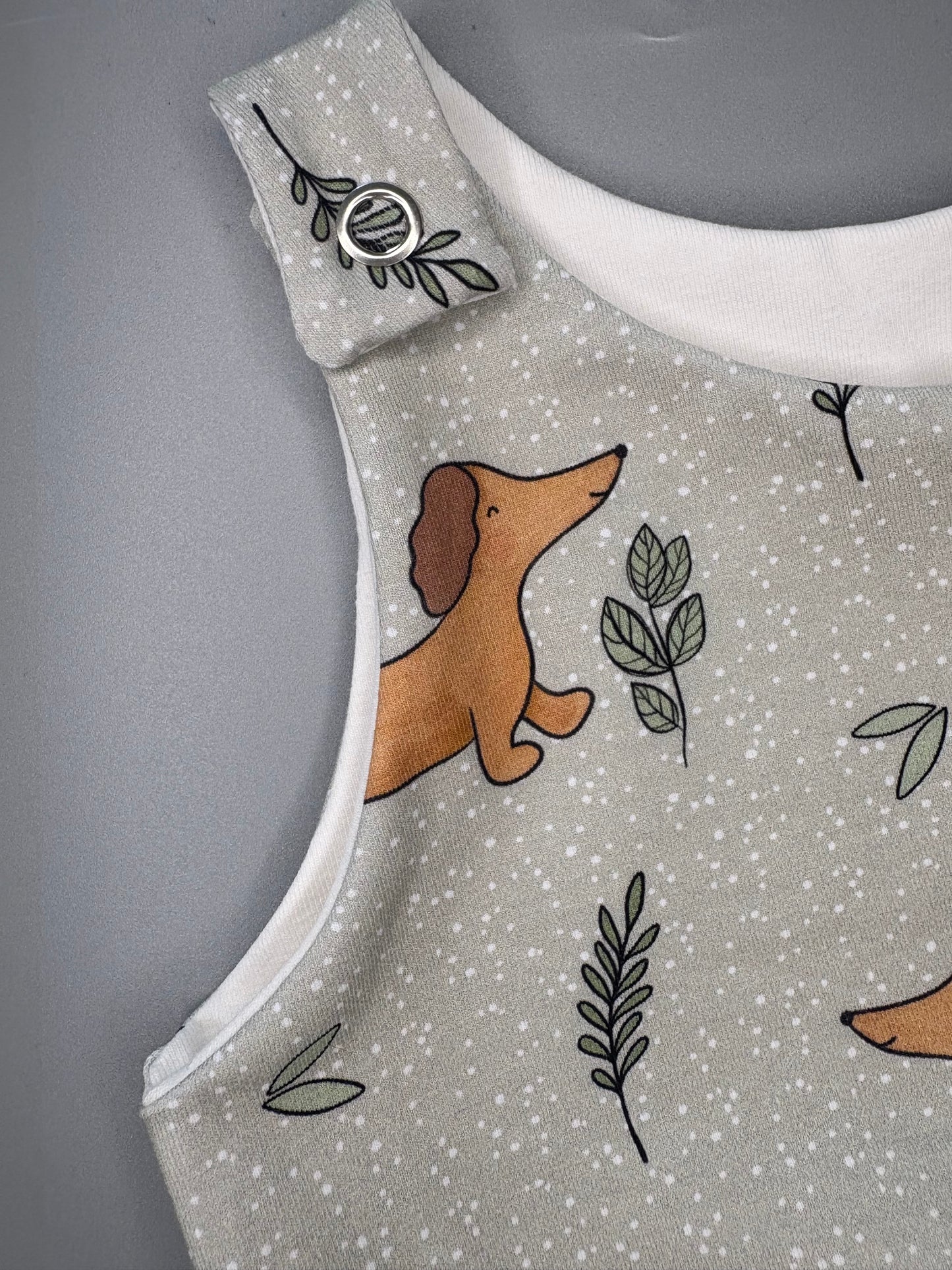 Olive sausage dog romper
