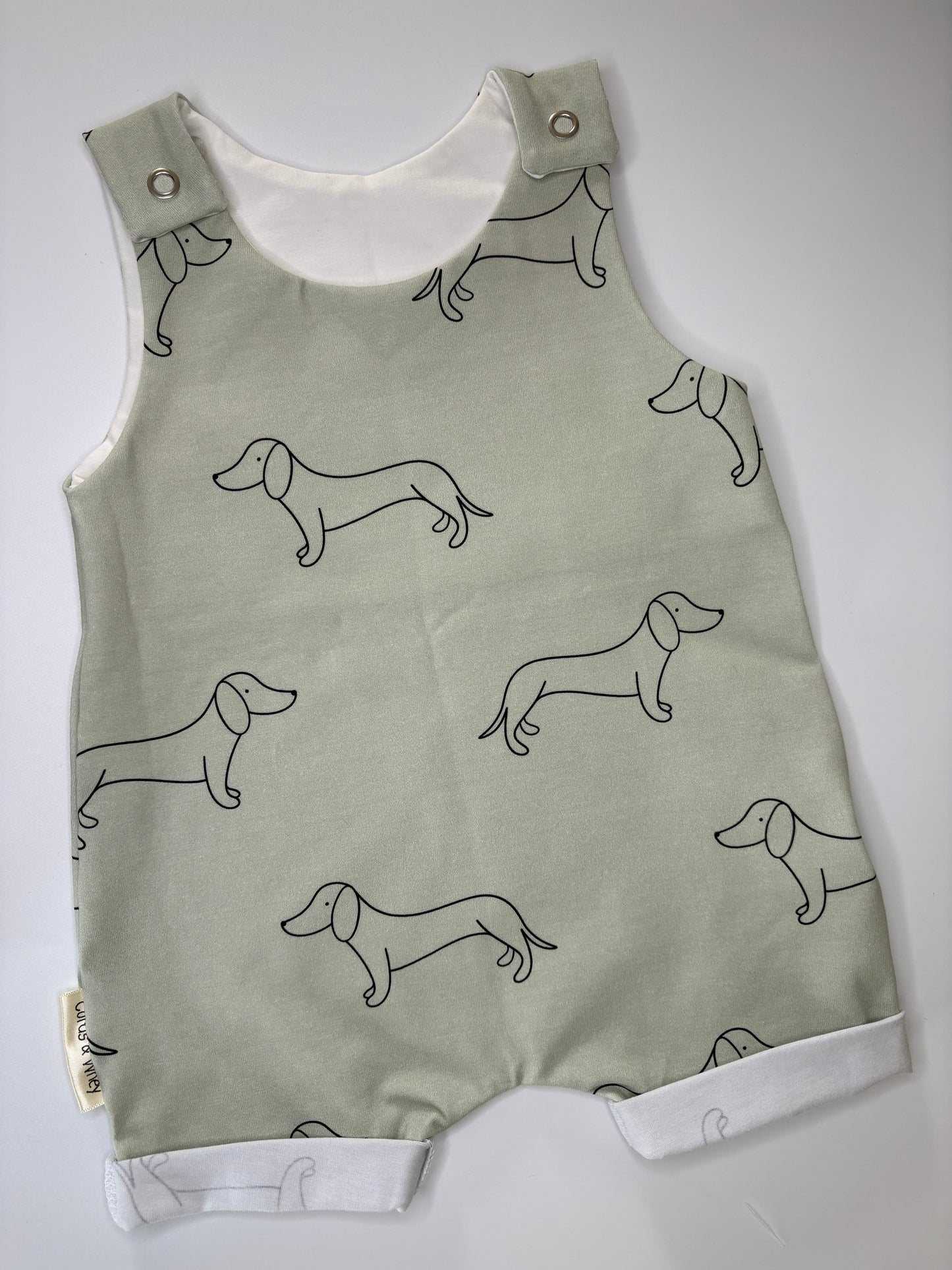 Sage shortie sausage dog romper