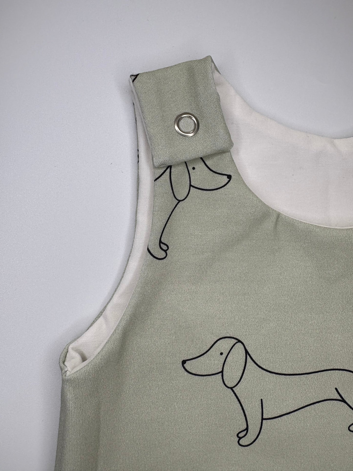 Sage shortie sausage dog romper