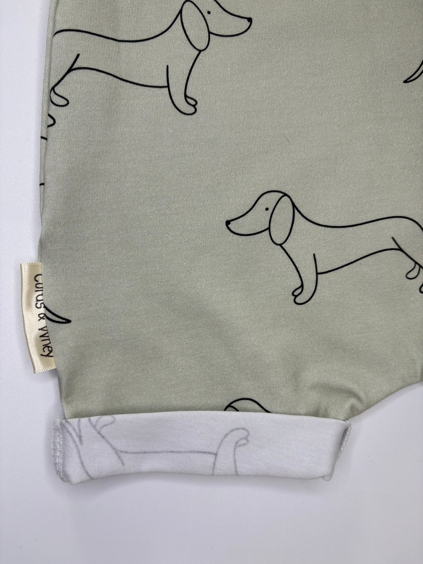 Sage shortie sausage dog romper