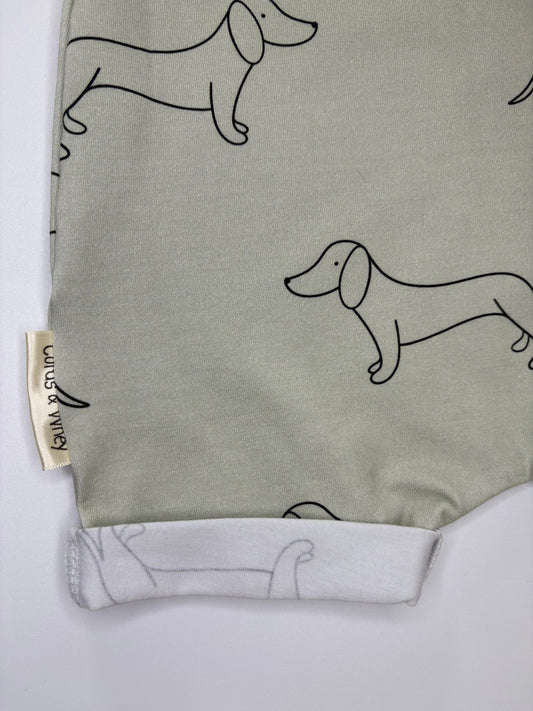 Sage shortie sausage dog romper