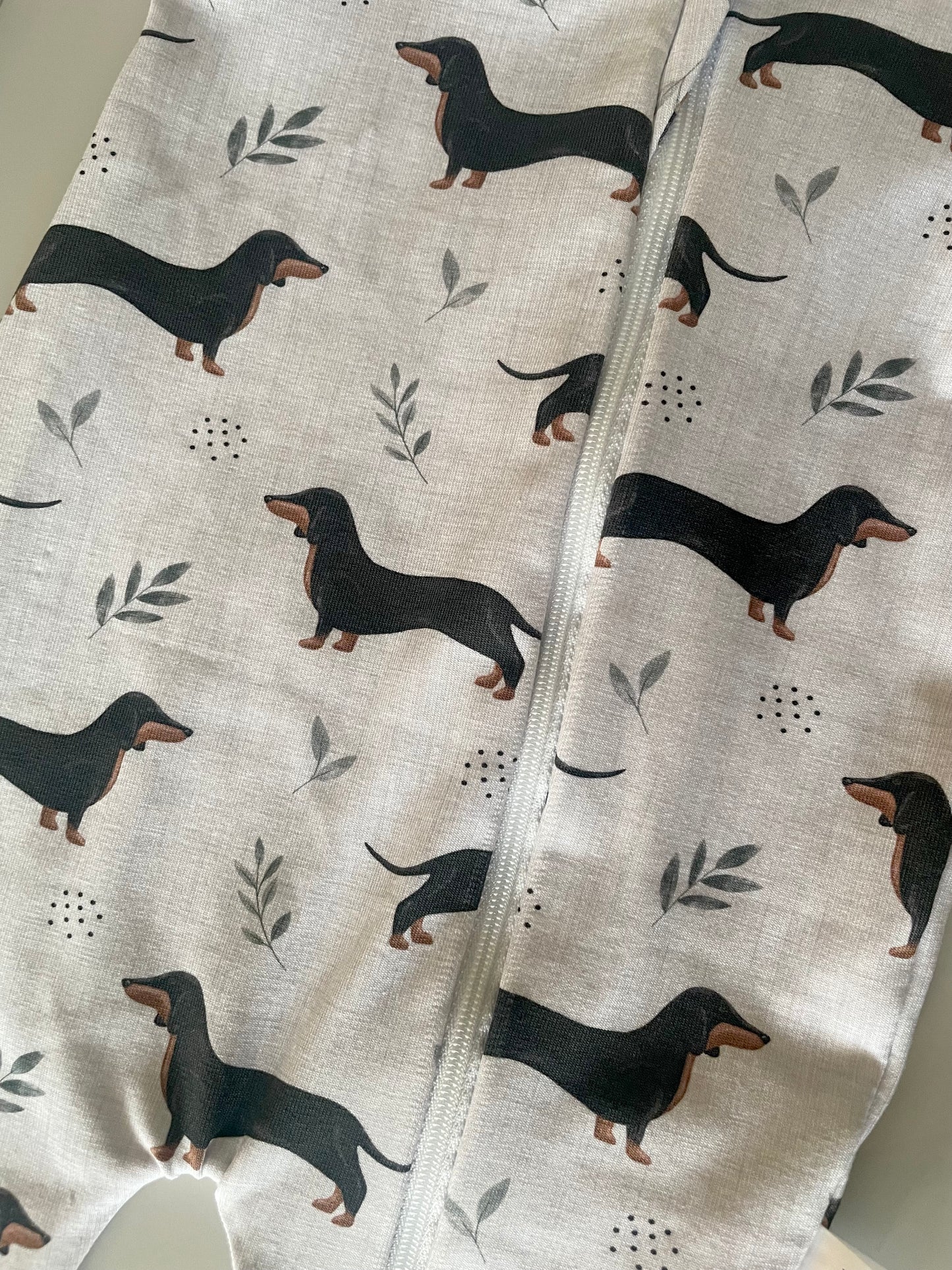 Frankie sausage dog zippy baby-grow