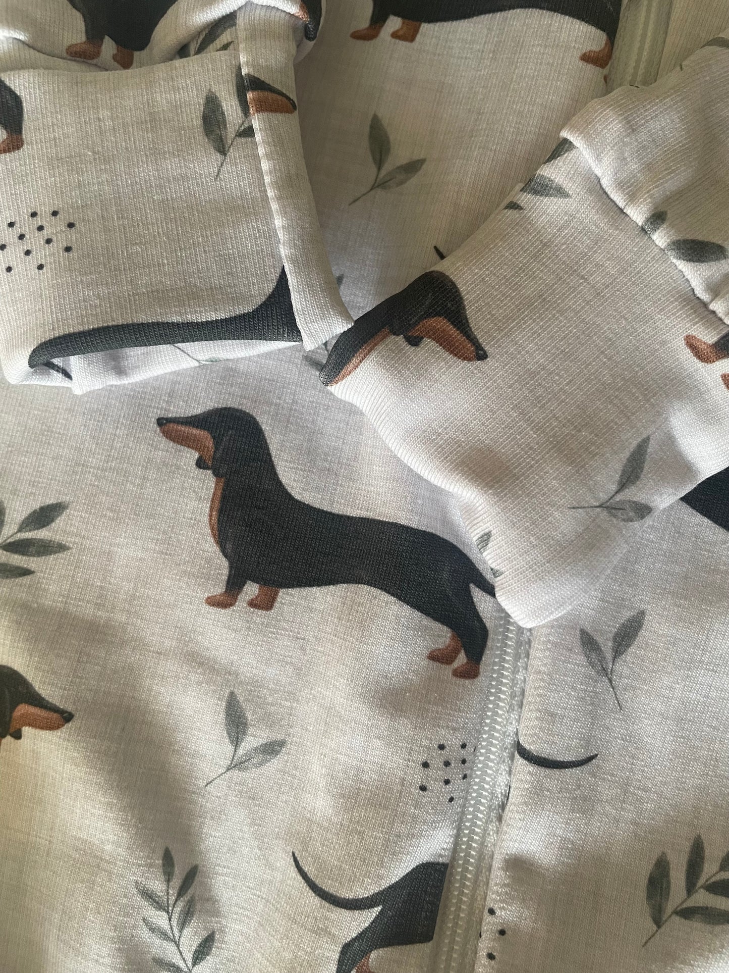 Frankie sausage dog zippy baby-grow