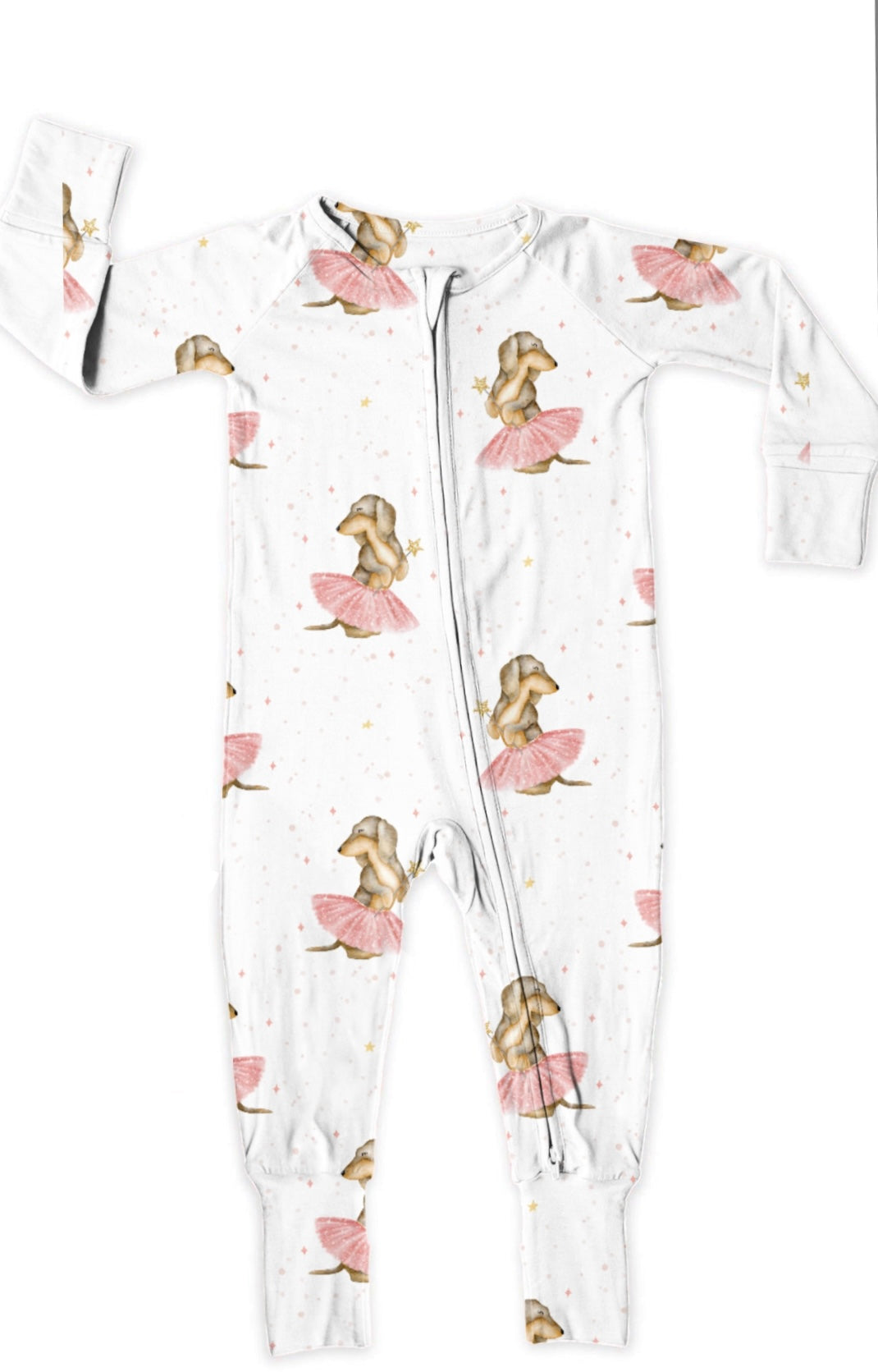 Freya ballerina sausage dog zippy baby-grow
