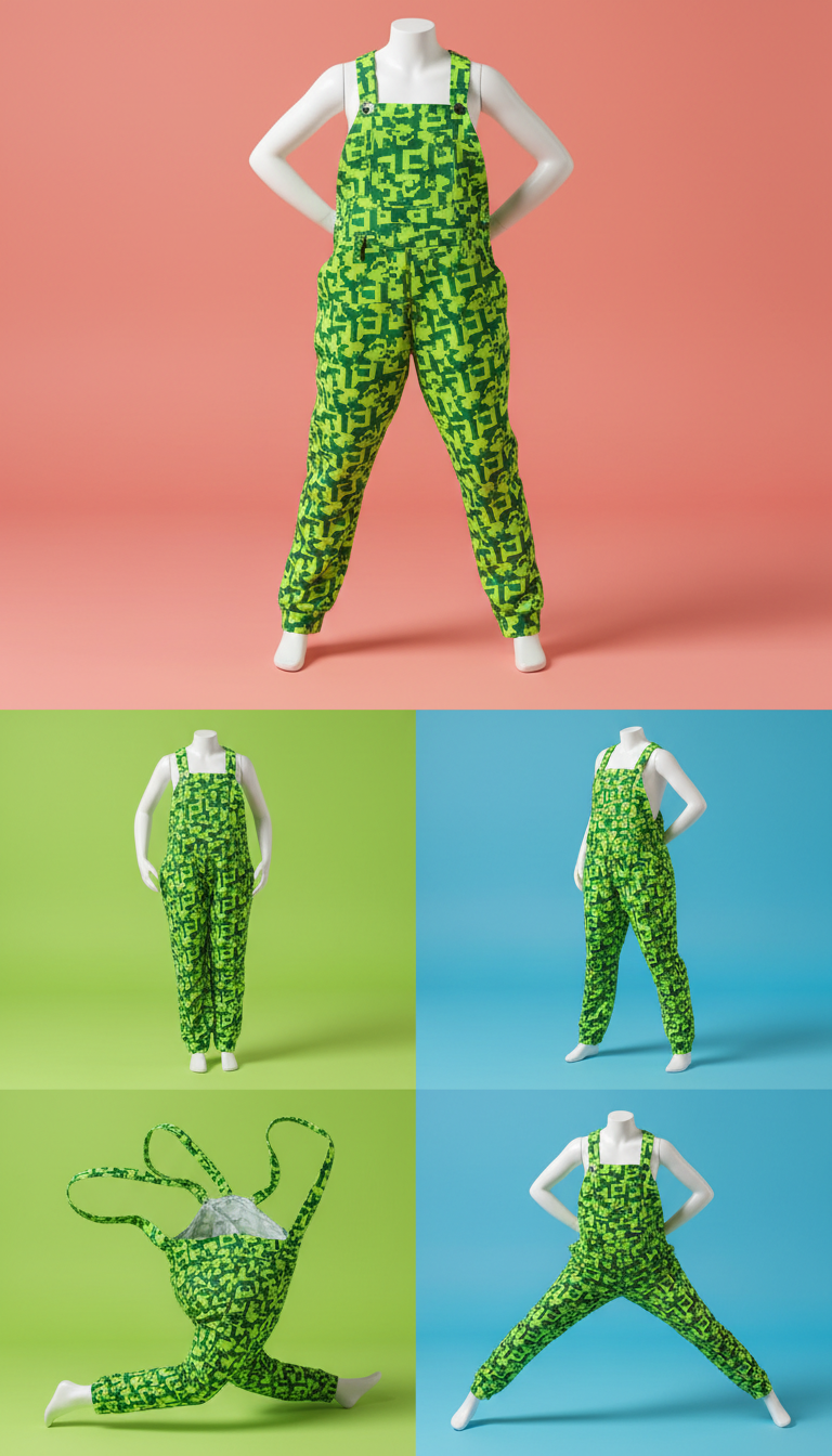 Lime zing patterned dungarees