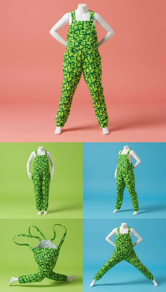 Lime zing patterned dungarees