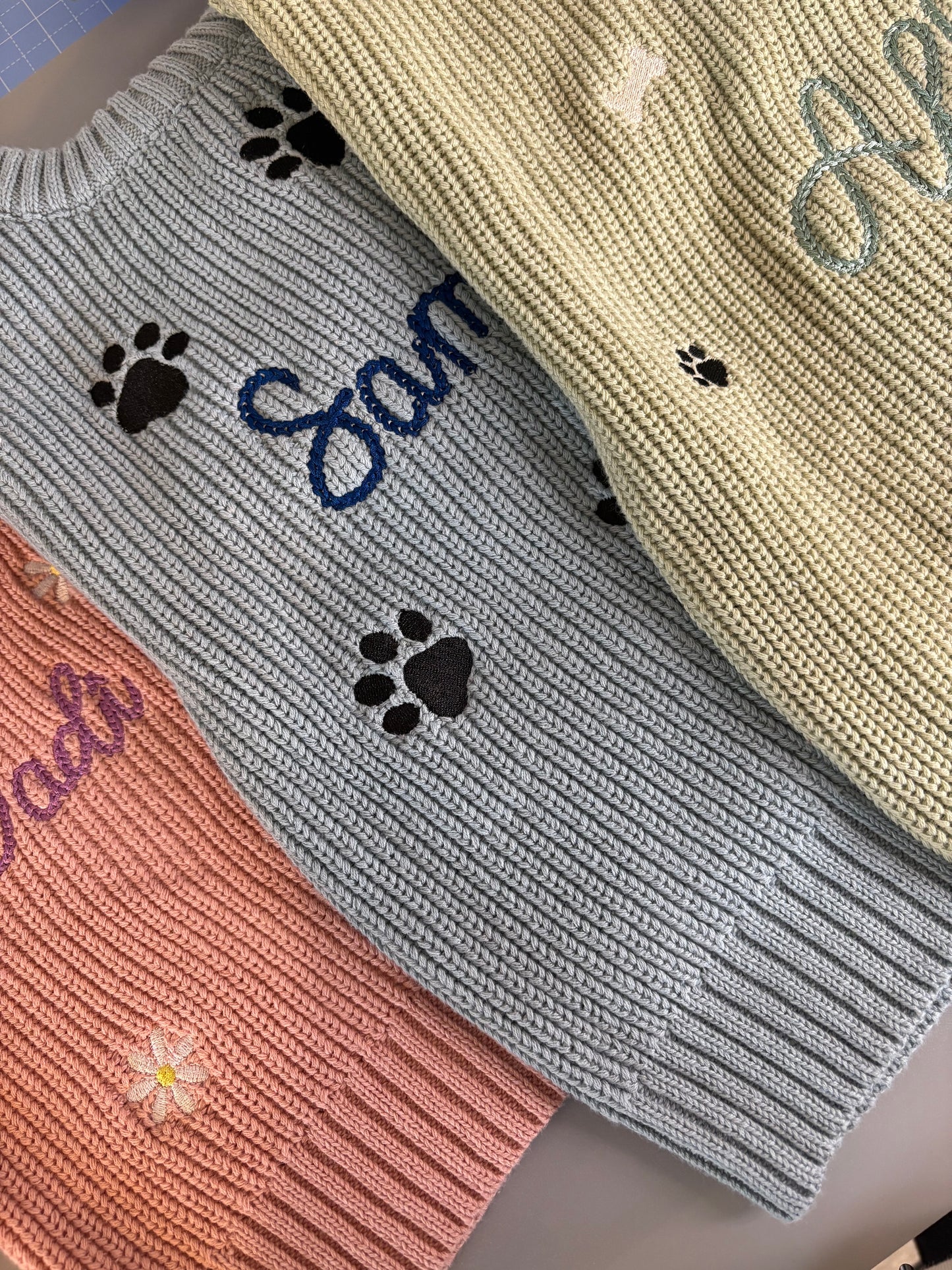 Spring sausage dog embroidered knitted jumper
