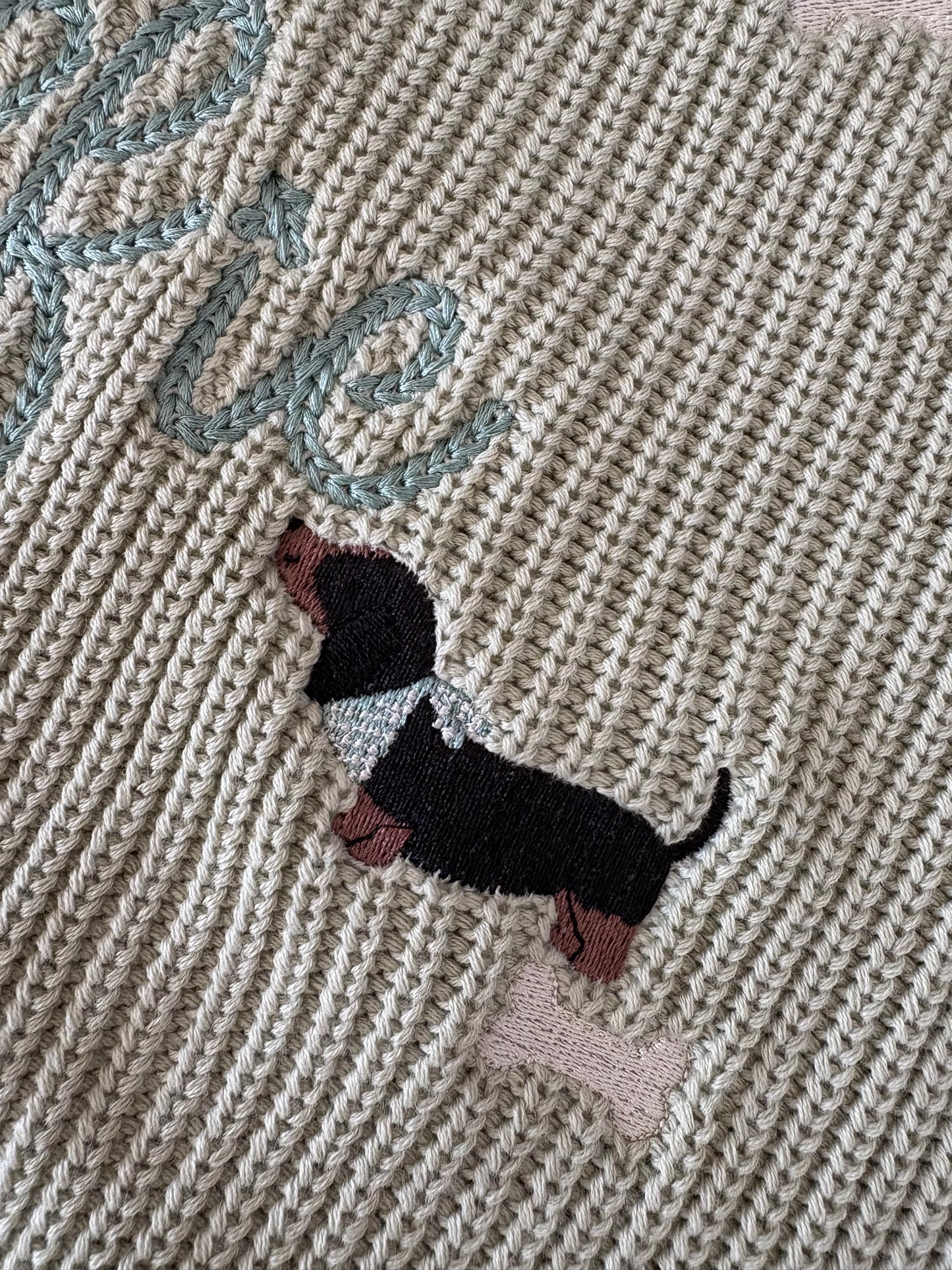 Spring sausage dog embroidered knitted jumper
