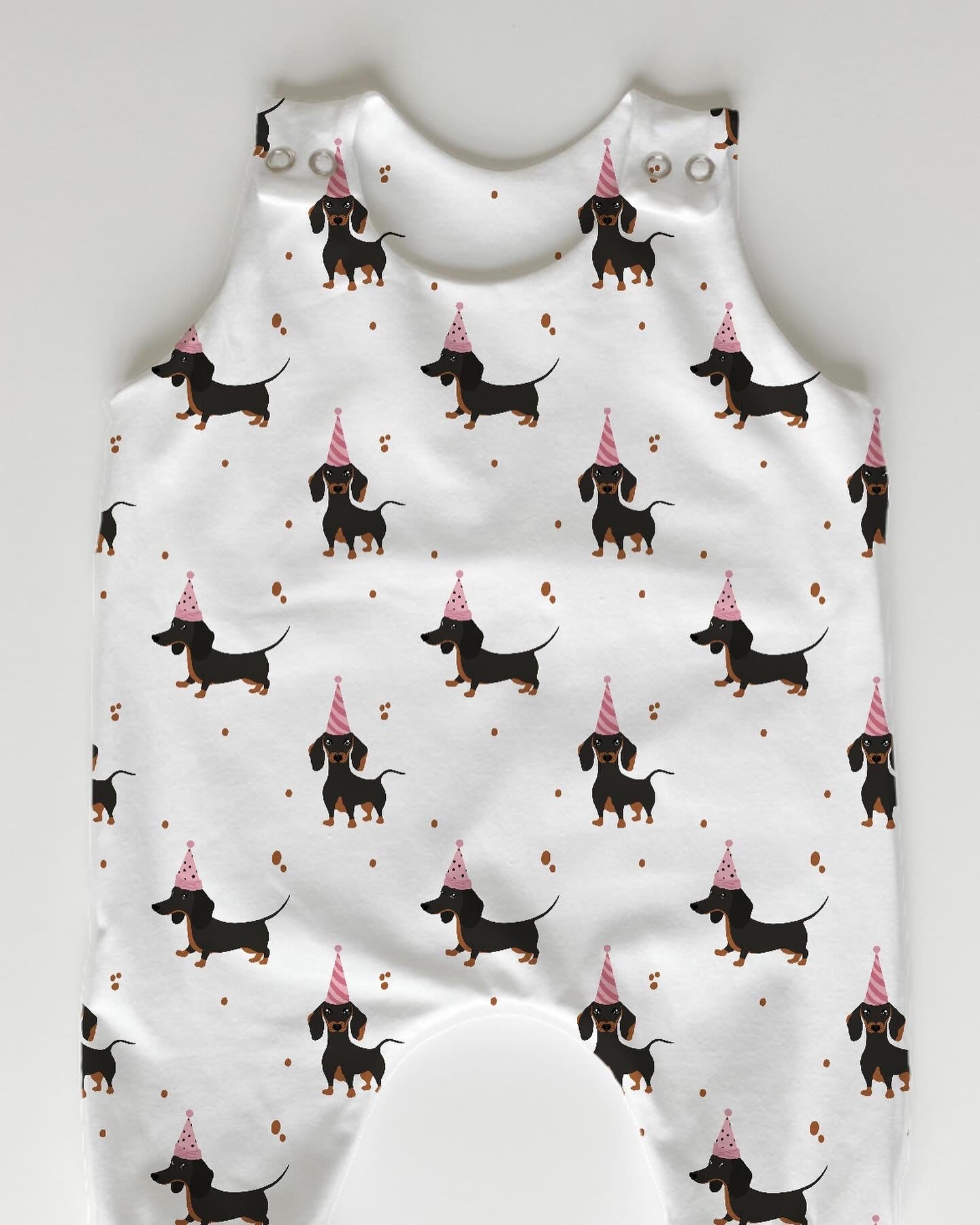Pink party hat Dachshund birthday romper