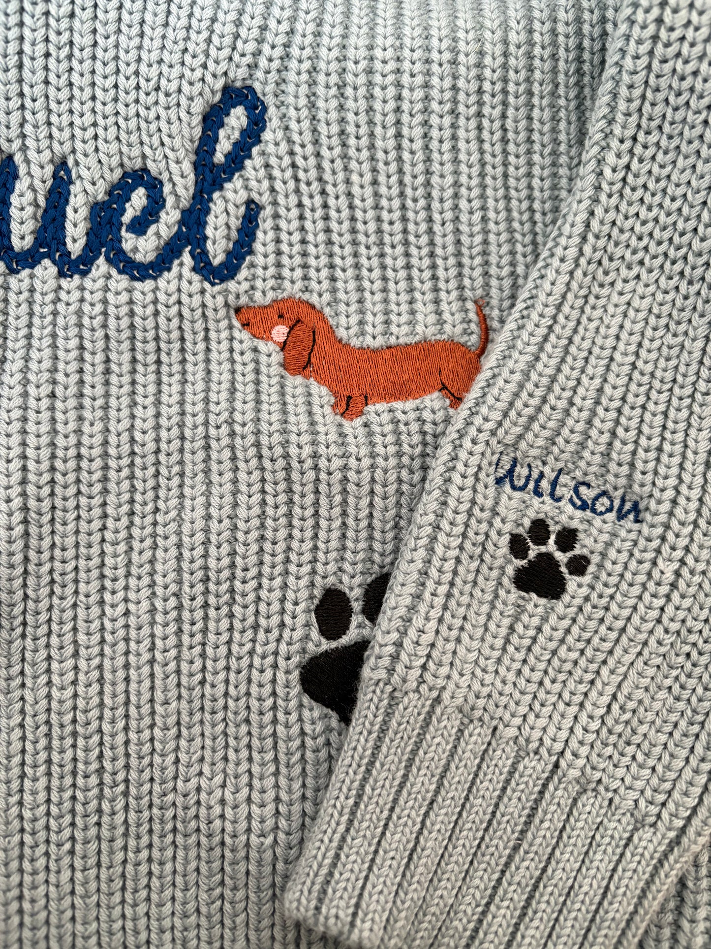 Spring sausage dog embroidered knitted jumper