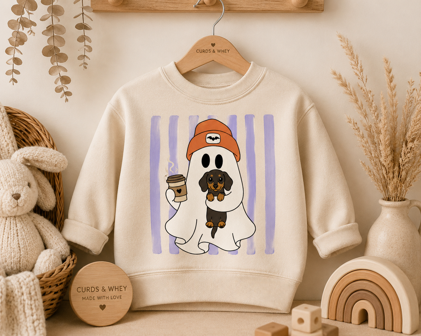 Purple Dachshund ghost sweater