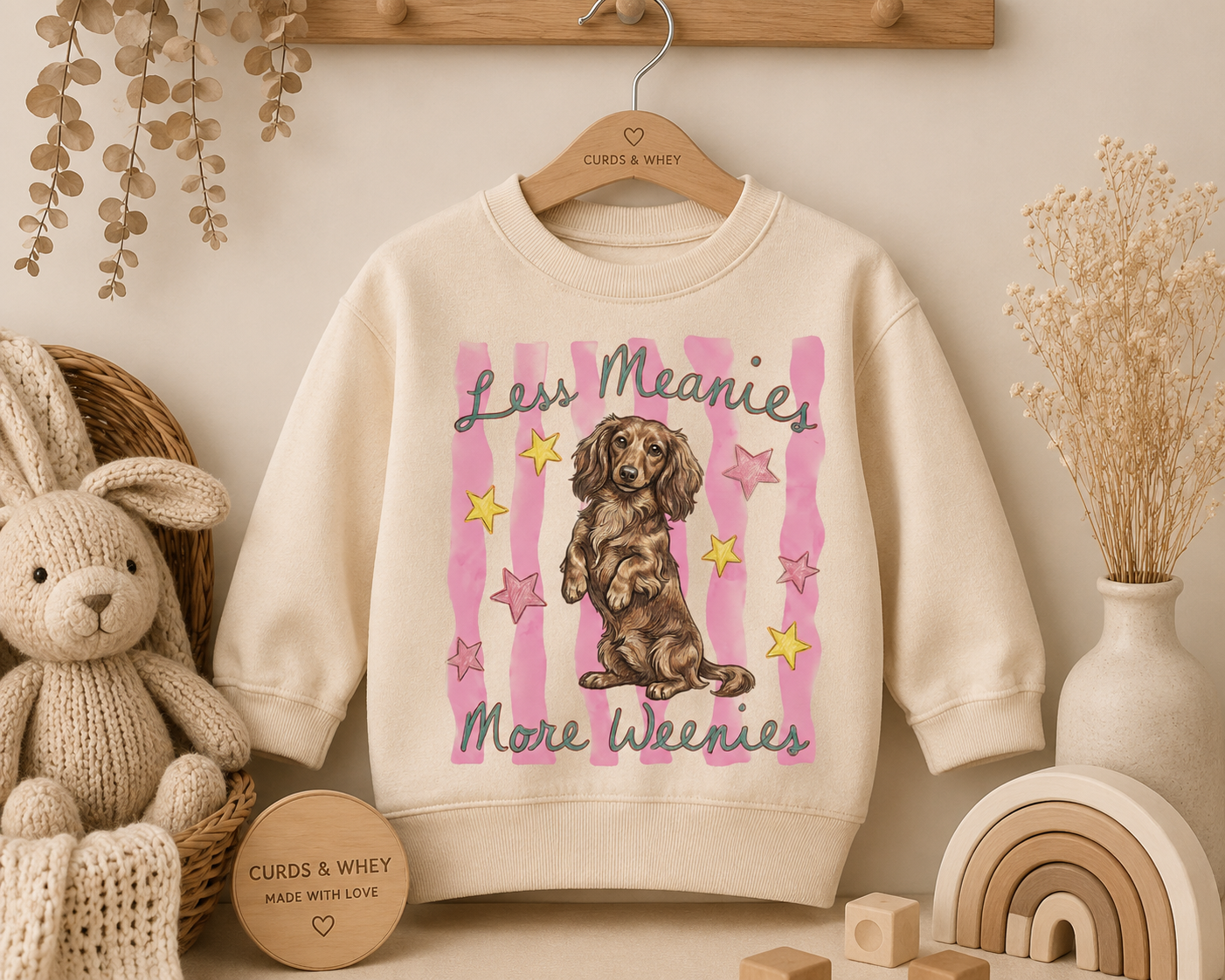 Less meanies more weenies long haired design sweater