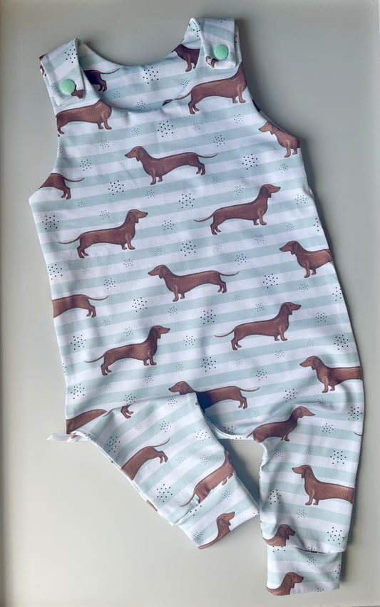 Mint stripe sausage dog Romper