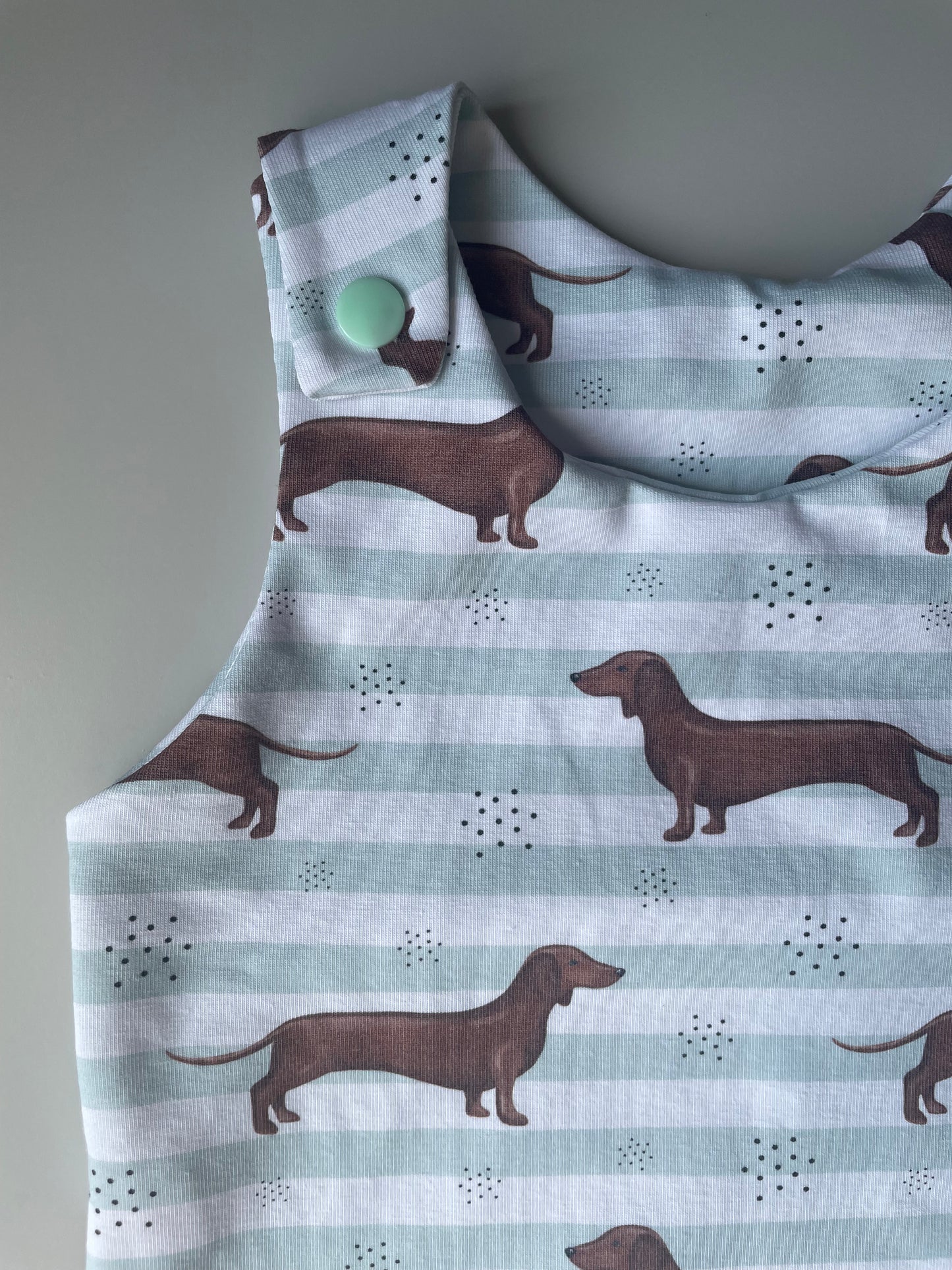 Mint stripe sausage dog Romper