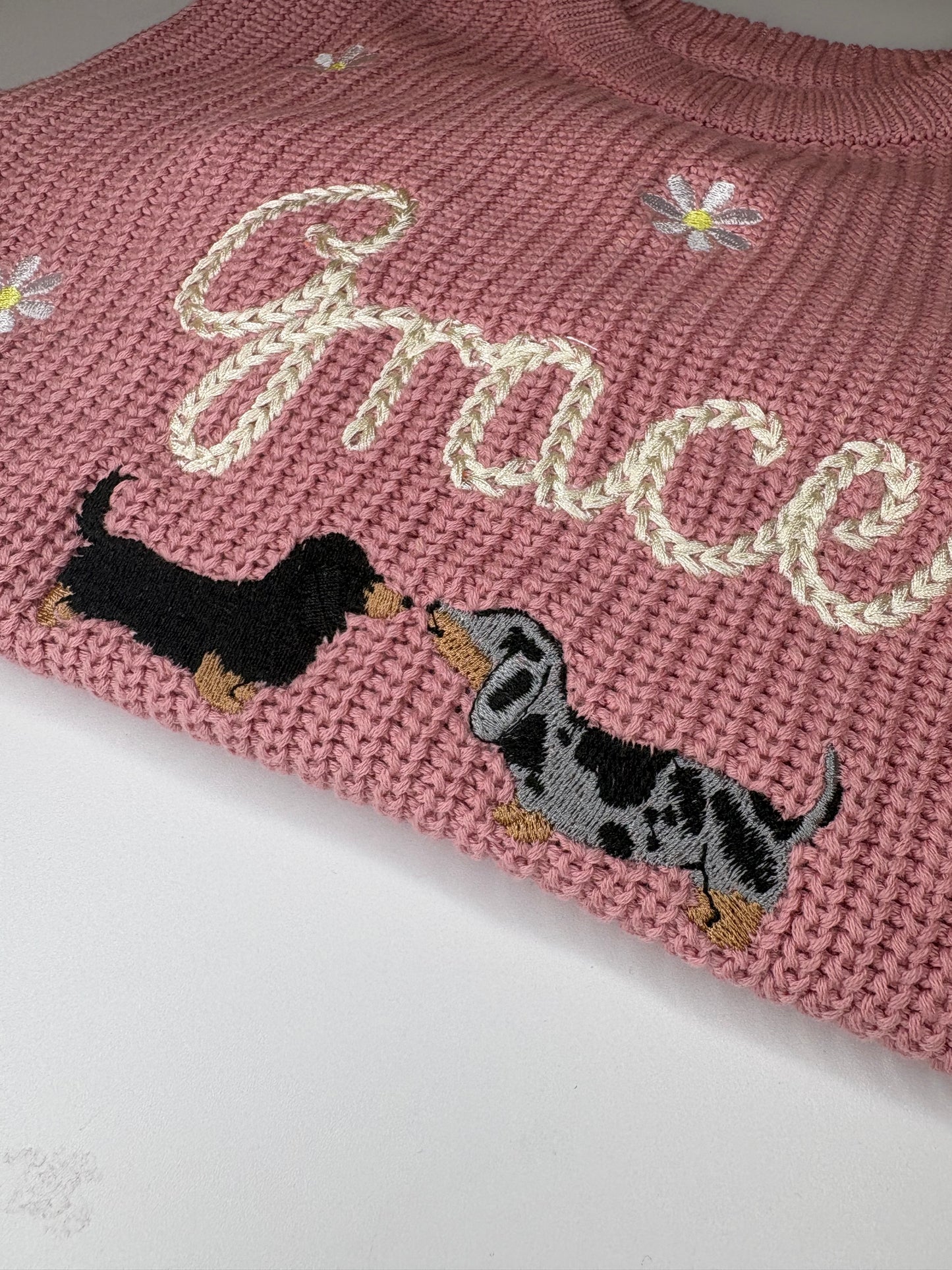 Dachshund embroidered knitted jumper