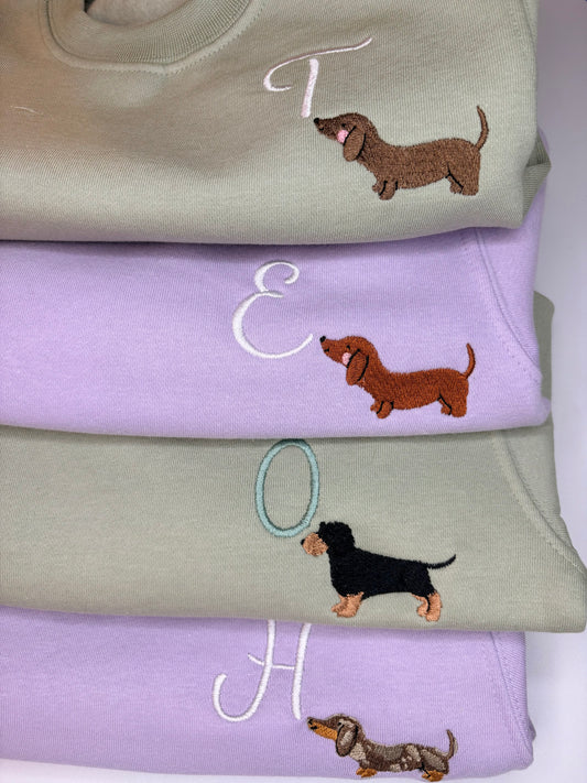 Initial embroidered Dachshund sweater