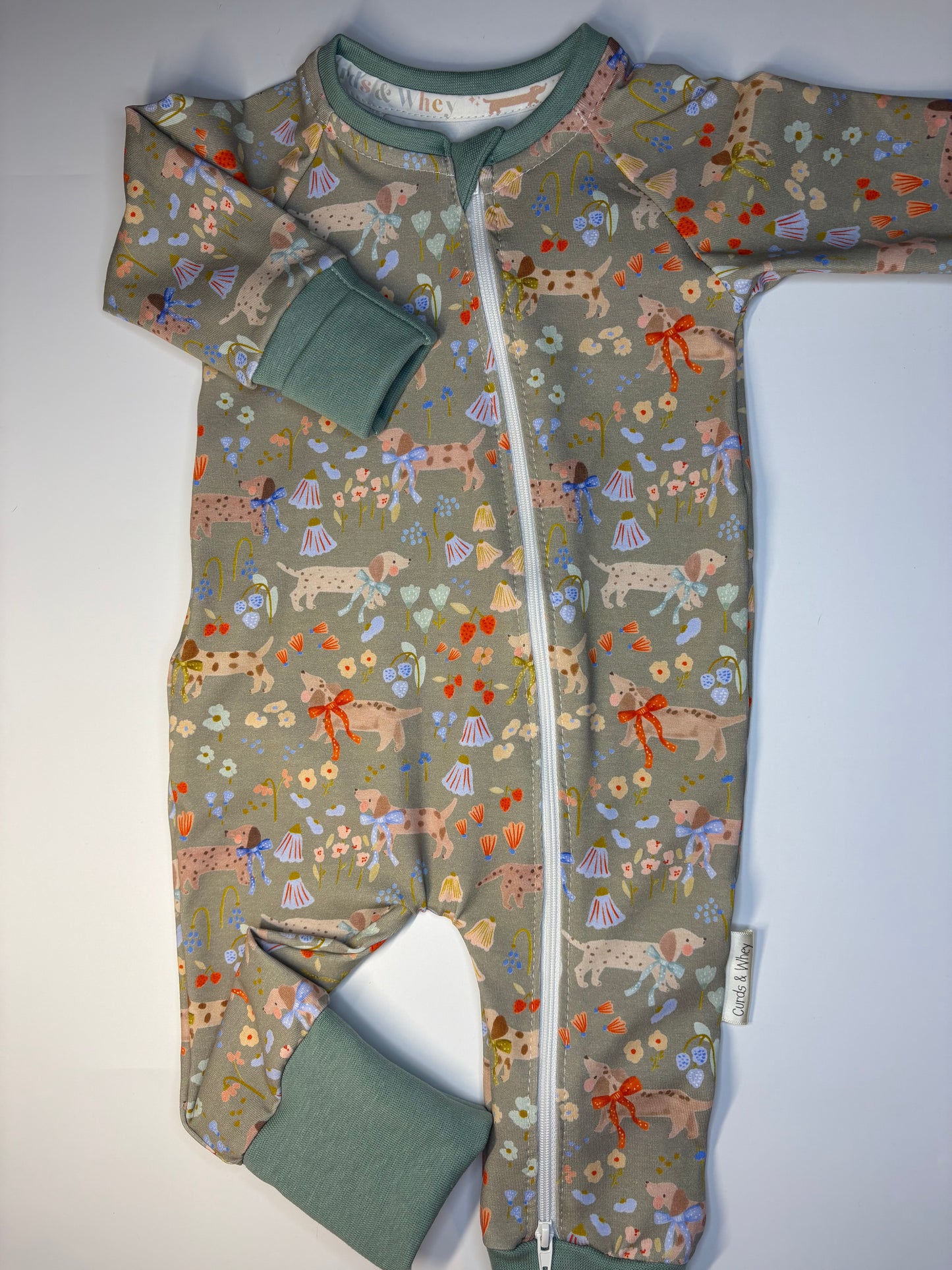 Moss Meadow zippy baby grow