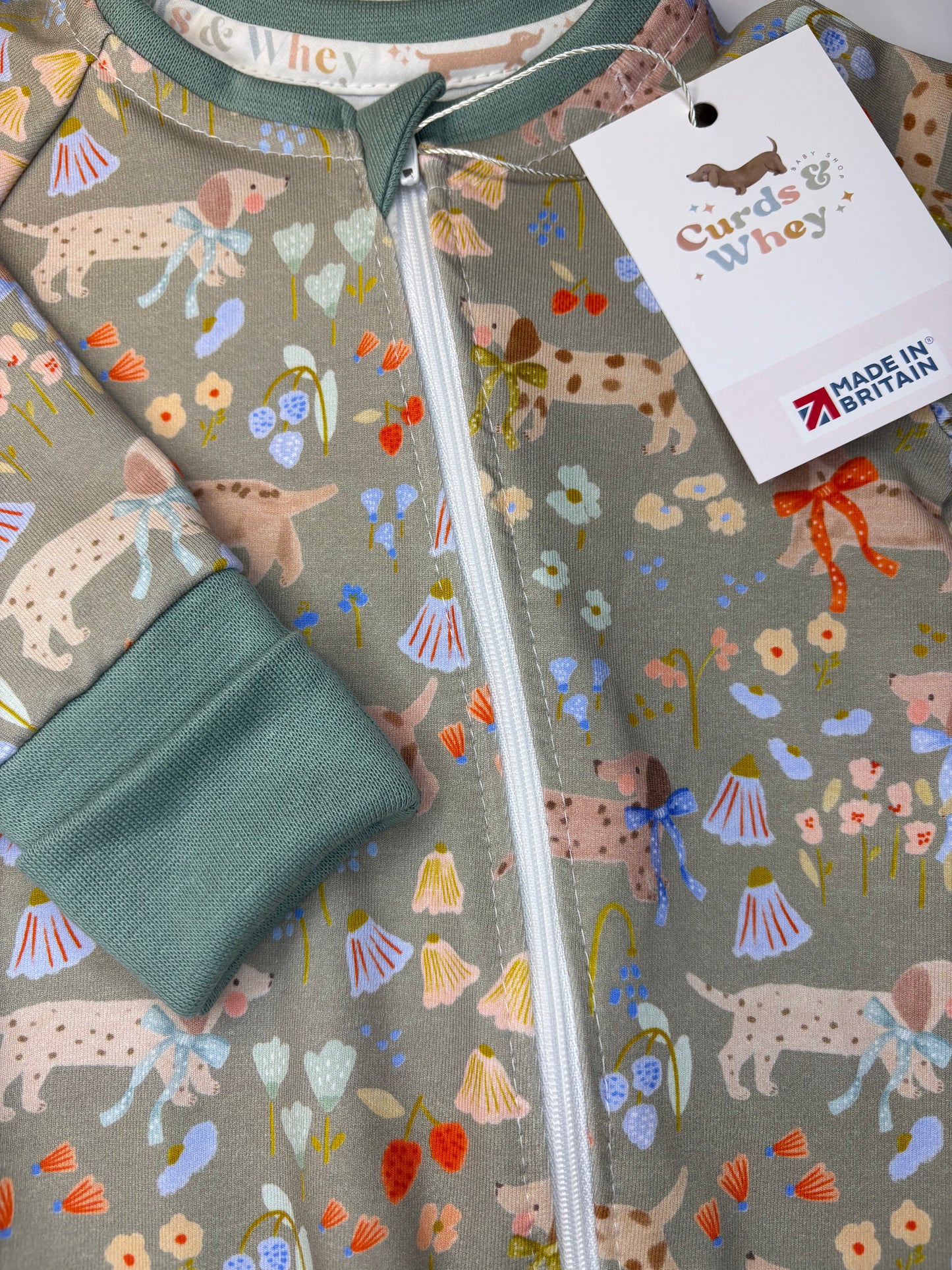 Moss Meadow zippy baby grow