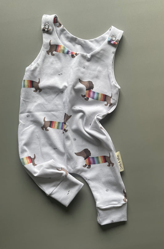 Rainbow sweater dachshund romper