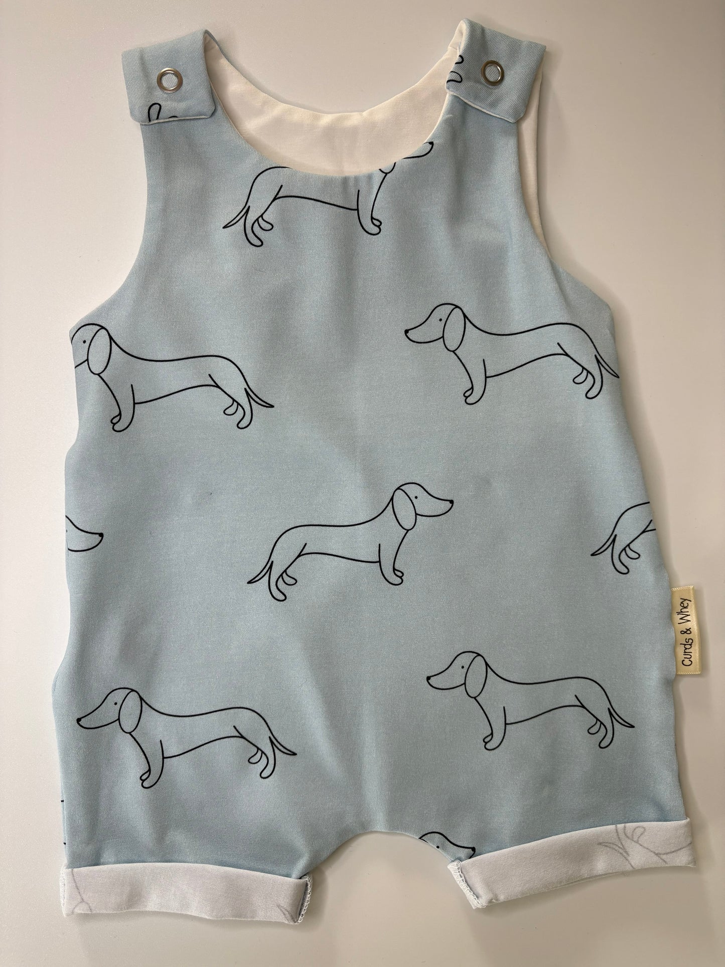 powder blue shortie sausage dog romper