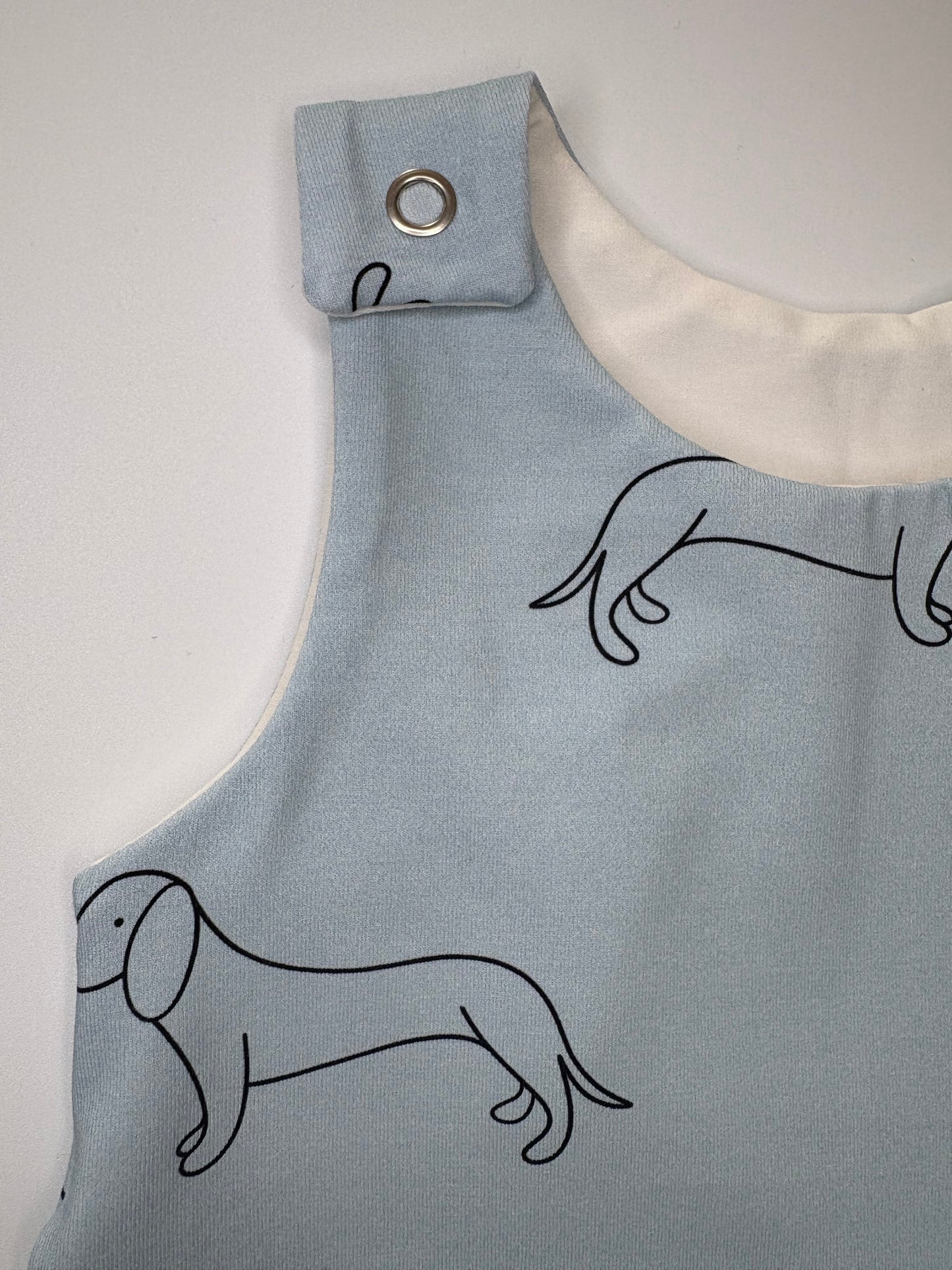 powder blue shortie sausage dog romper