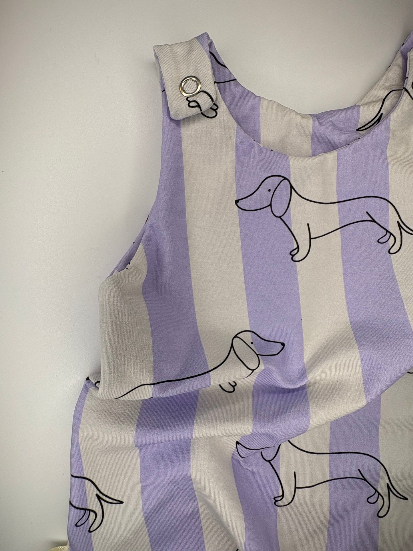 Parma violet sausage dog baby romper