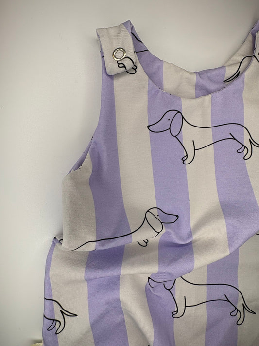 Parma violet sausage dog baby romper