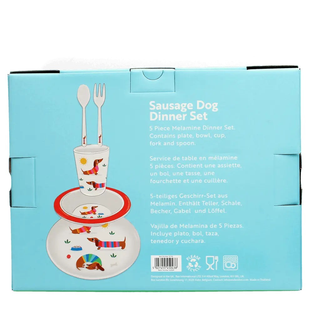 Children's melamine dinner set (5 pieces) - Sunny Sausage Dog