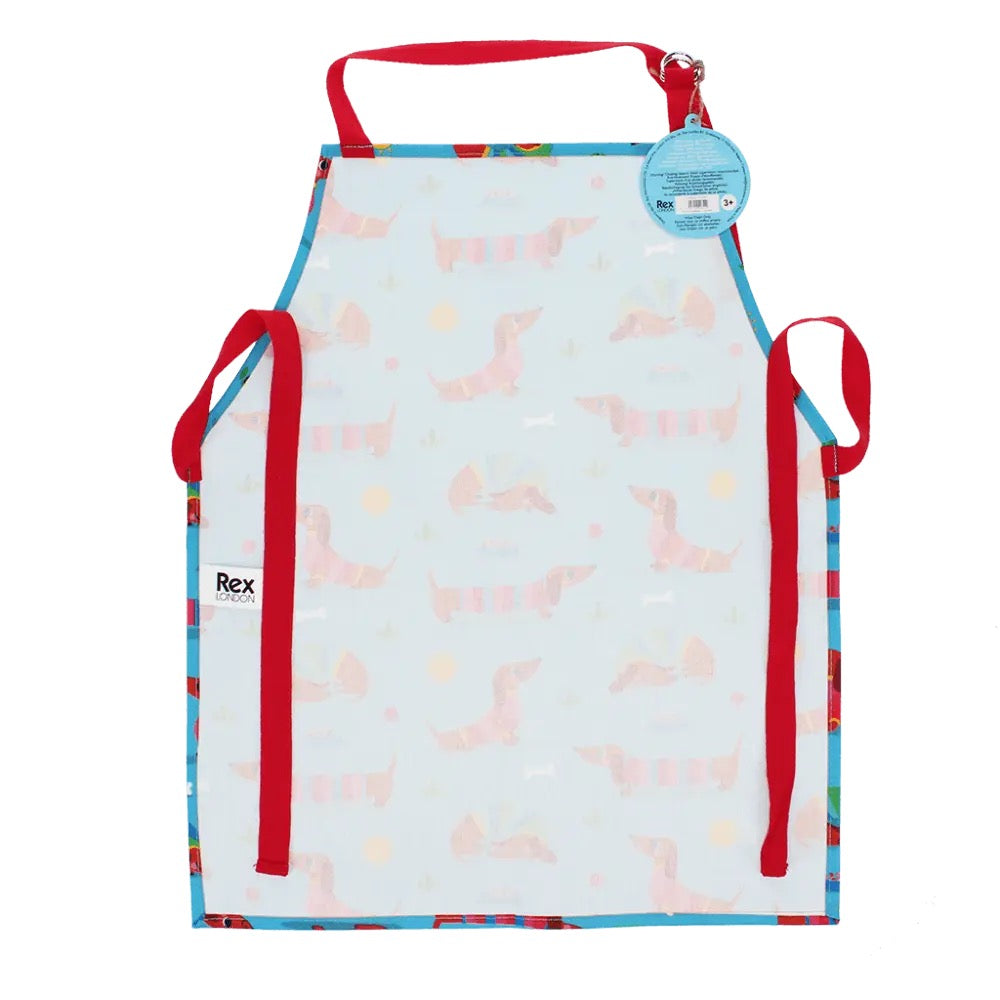 Wipeable cotton children's Dachshund apron - Sunny Sausage Dog