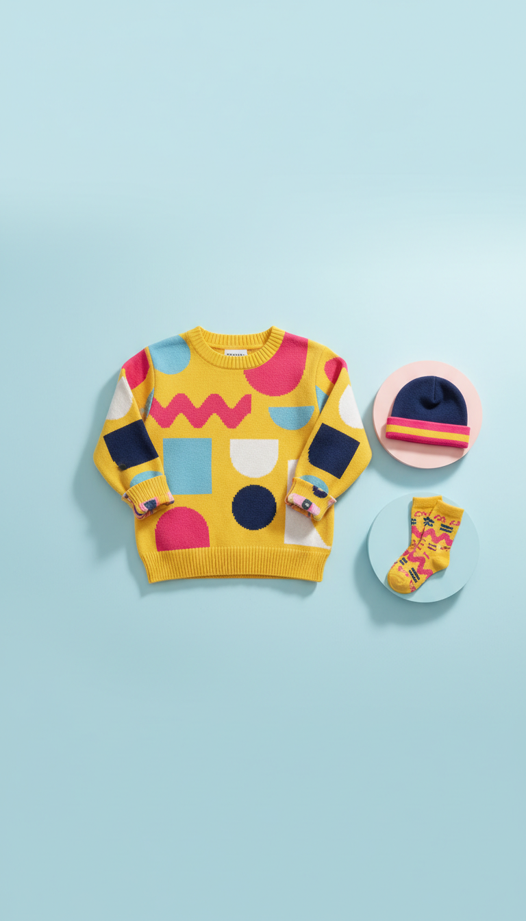 Yellow Sweater with Playful Graphics