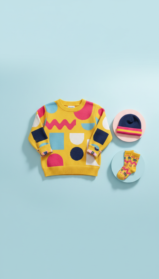 Yellow Sweater with Playful Graphics