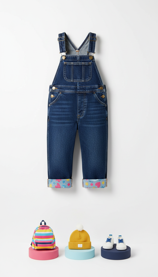 Denim Dungarees in Inky Blue